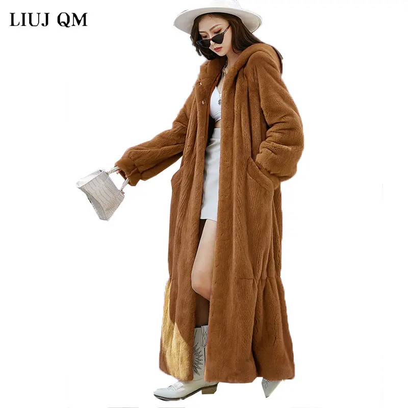 4XL 5XL Oversized Clothing Women Winter Jacket X-Long Parkas Warm Fluffy Faux Fur Coat Hooded Korean Fashion 2022Overcoat Female