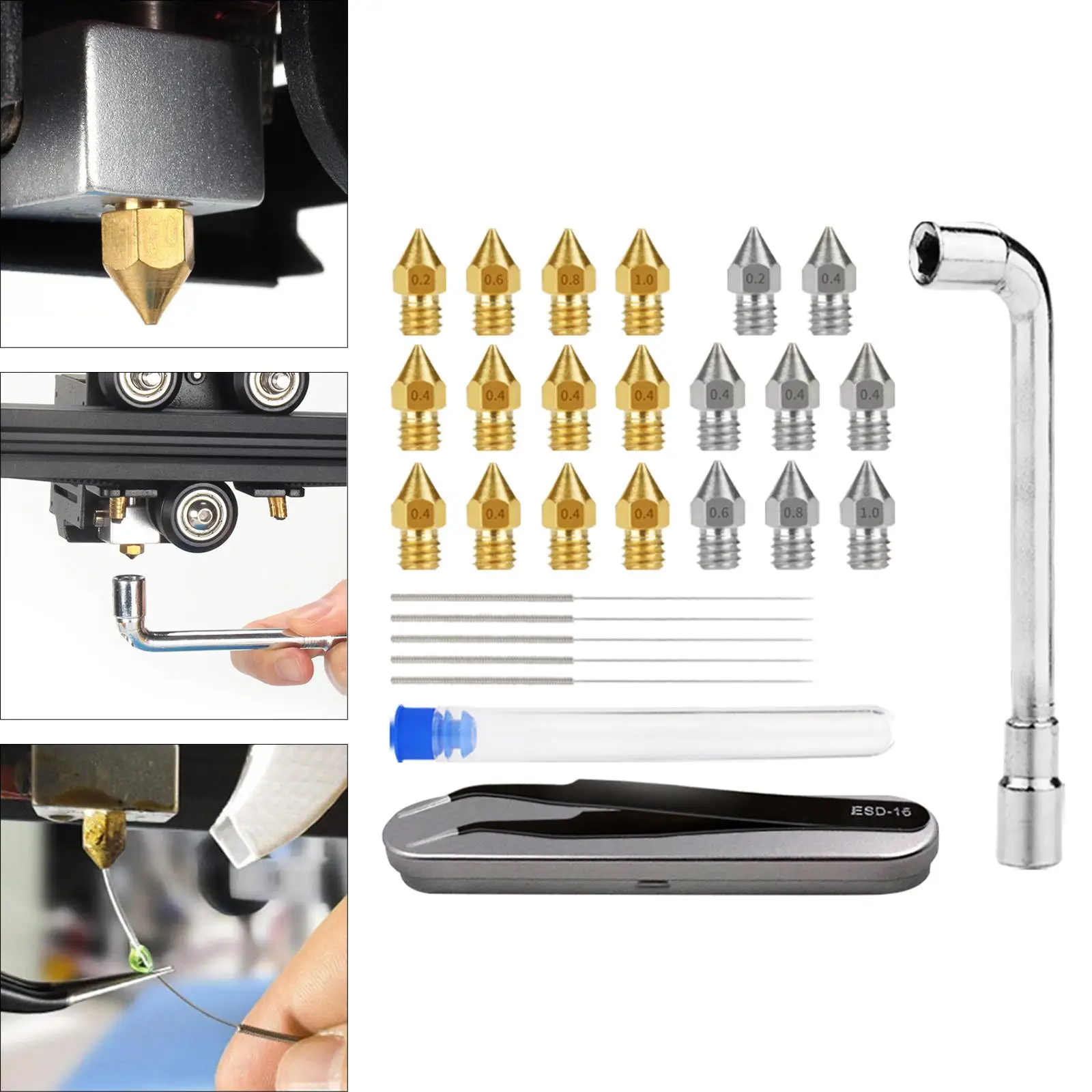 

0,4 мм MK8 сопла с чистящими иглами-0,2 мм, 0,6 мм, 0,8 мм, 1,0 мм, сопла, иглы, инструмент для чистки детских принадлежностей