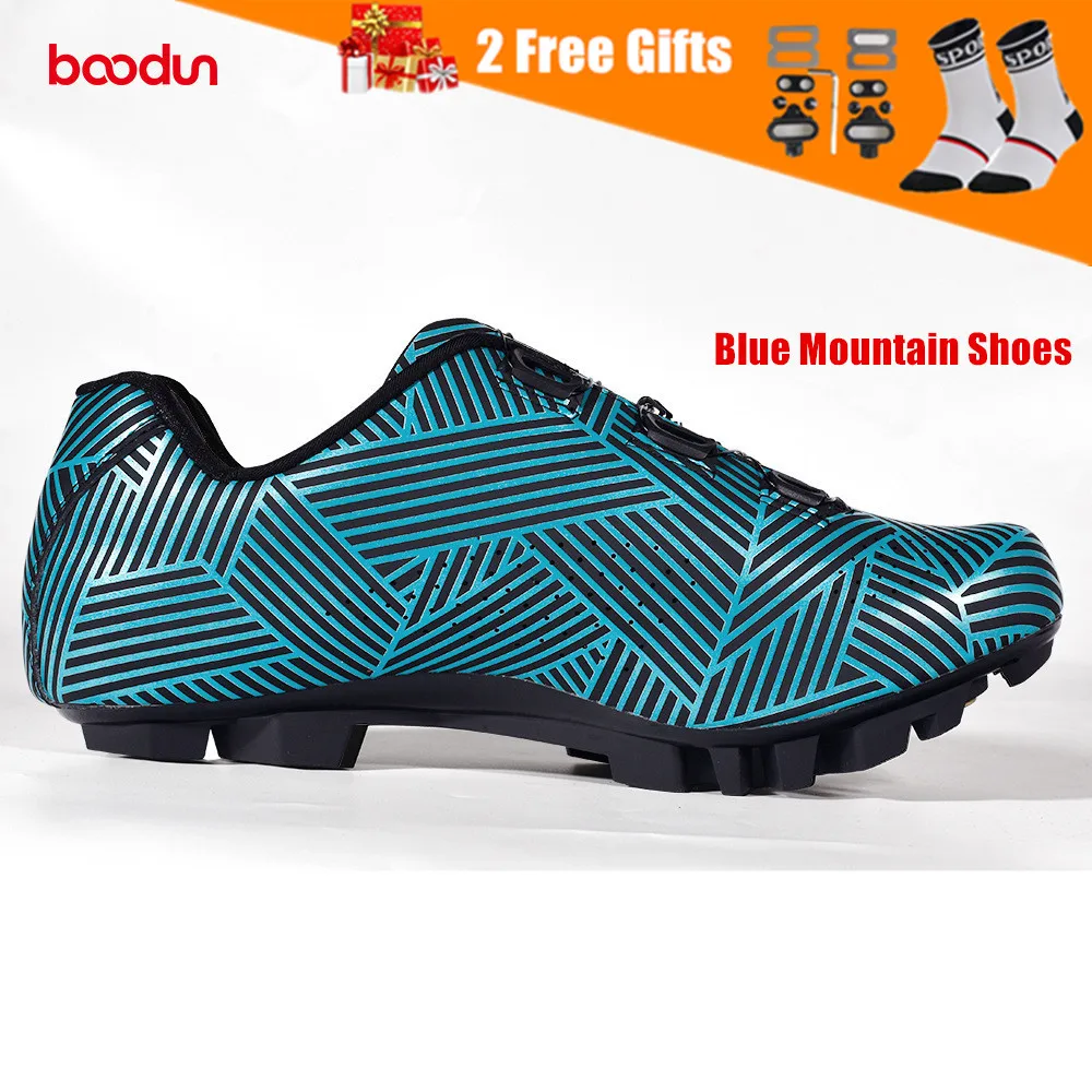 BOODUN Men's Cycling Shoes Road Mountain Bike Shoes with Doublue Rotating Buckle Antislip Nylon Sole Bicycle MTB Racing Shoes - Цвет: Blue MTB