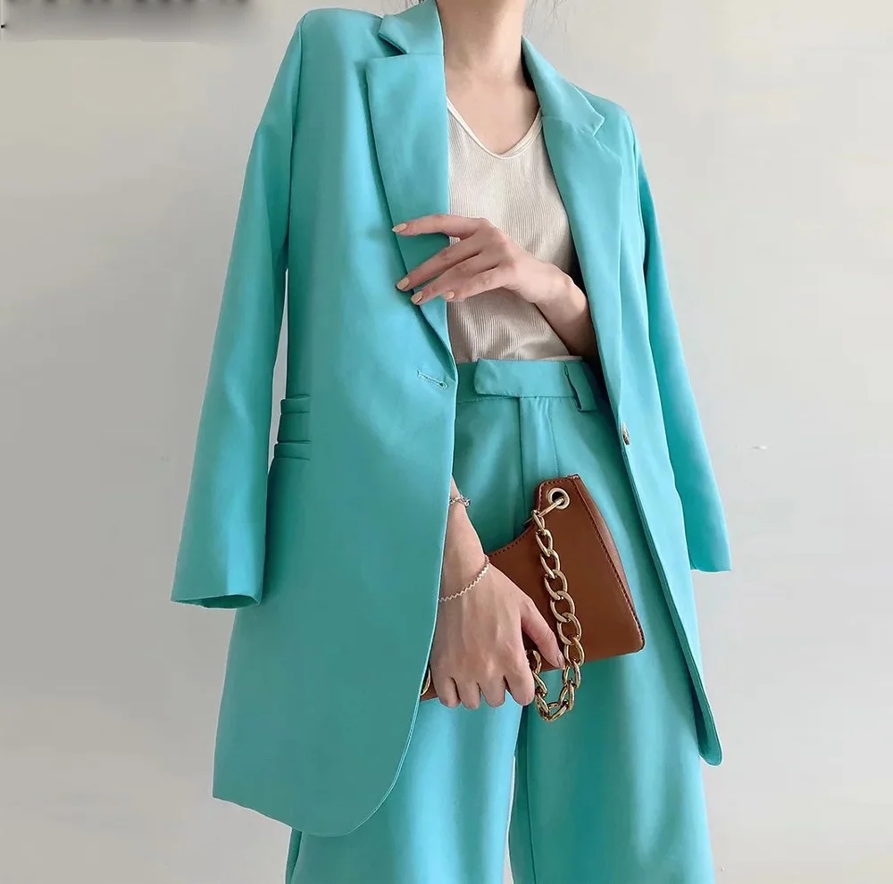 Long Sleeve Single Button Blue Jacket Femme Autumn Coat+ Solid Shorts Women Blazer Two Pc Sets