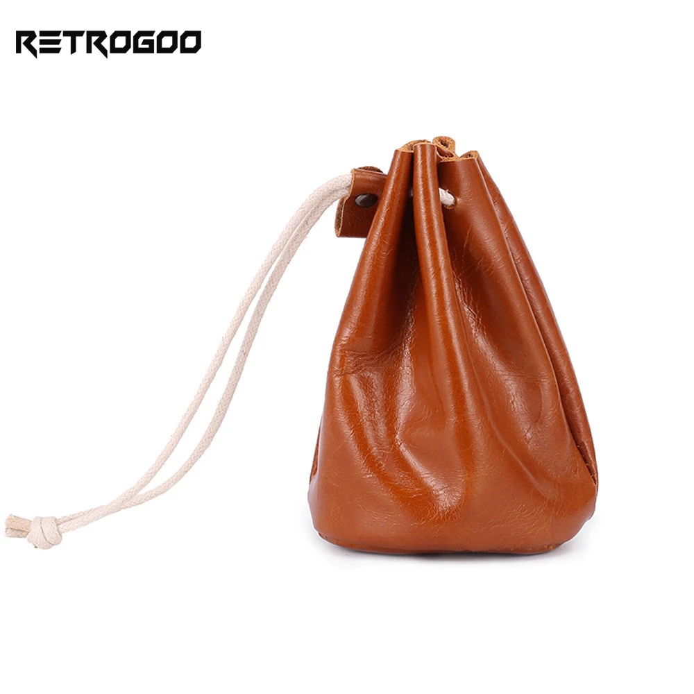 

Винтажный Кошелек для монет RETROGOO из натуральной кожи для мужчин и женщин, маленький кошелек из вощеной коровьей кожи с карманом для хранени...