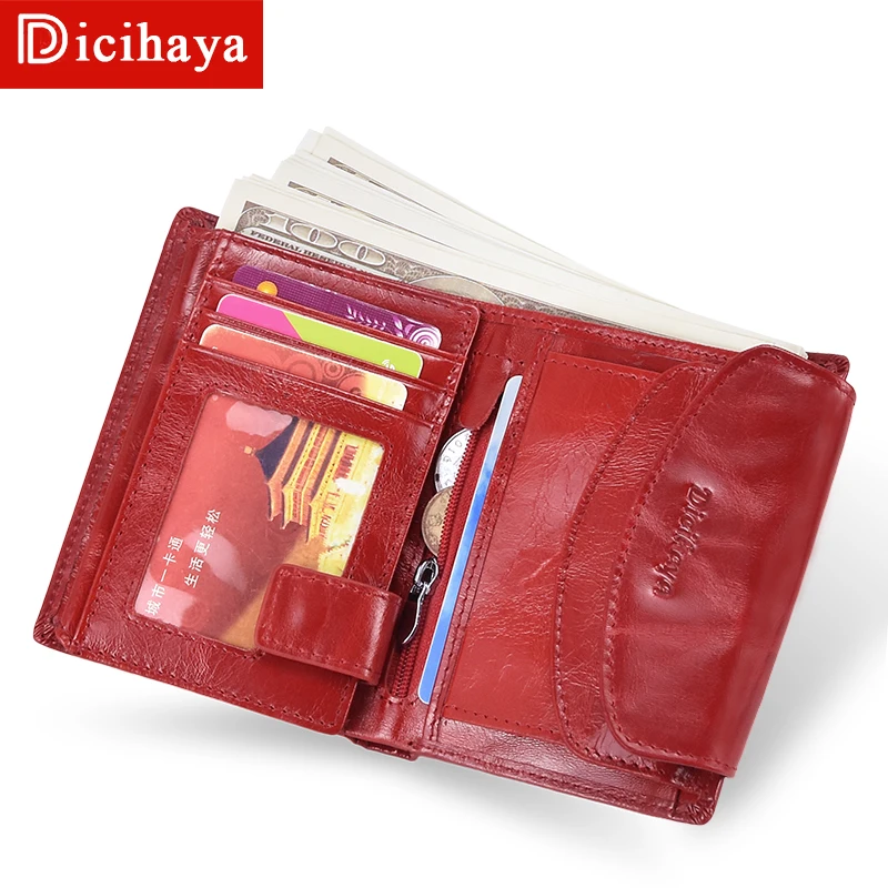 DICIHAYA, винтажный Женский кошелек из натуральной кожи, RFID, с карманом для монет, короткие кошельки, Красный, маленький кошелек с держателями для карт, женский кошелек