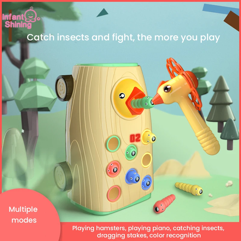 

Infant Shinings Educational Blocks Toys Woodpecker Sound And Light Gopher Fishing Toy Insect Catching Game Children's Gift Toy