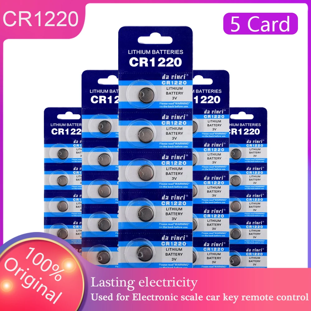 

100% NEW 5-PACK 3V CR1220 Button Batteries Watch Electronic Toy Remote Lithium Battery Replace DL1220 BR1220 LM1220 Cell Coin