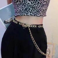 women punk hip hop metal strap gold and silver square round love lock buckle aluminum chain all match jeans casual belt 2021