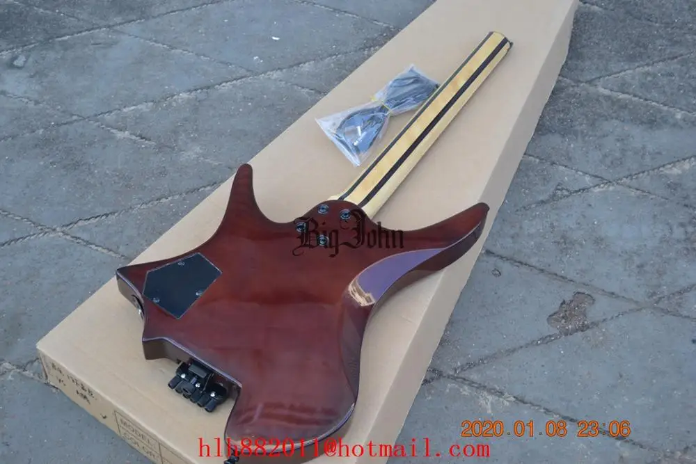 

new headless maple fanfret fingerboard electric guitar, cherry burst mahogany body free shipping BJS-1