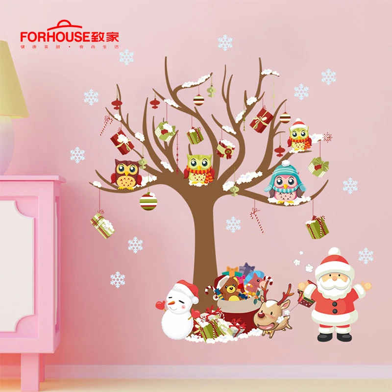

Мультяшные рождественские наклейки на стену образец съемный санта-клаус снеговик домашний декор
