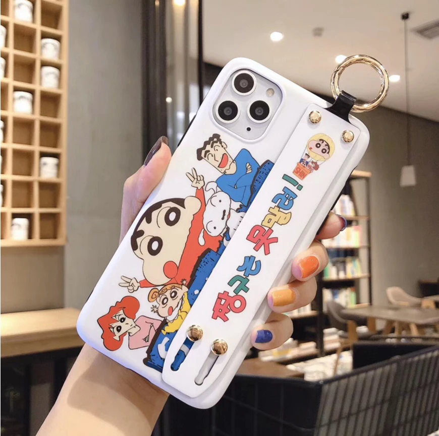 Wrist Strap Phone Case For iPhone 6s 7 8 x xr xs 11 pro Max Cartoon Couple Scrub Soft Cover Drop Protection | Мобильные телефоны и