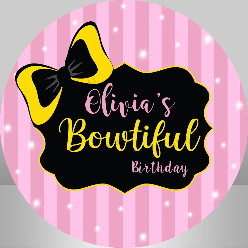 

Bow Girl Birthday Party Photography Background Baby Shower Vinyl Custom Photo Round Circle Backdrop Photocall Photophone
