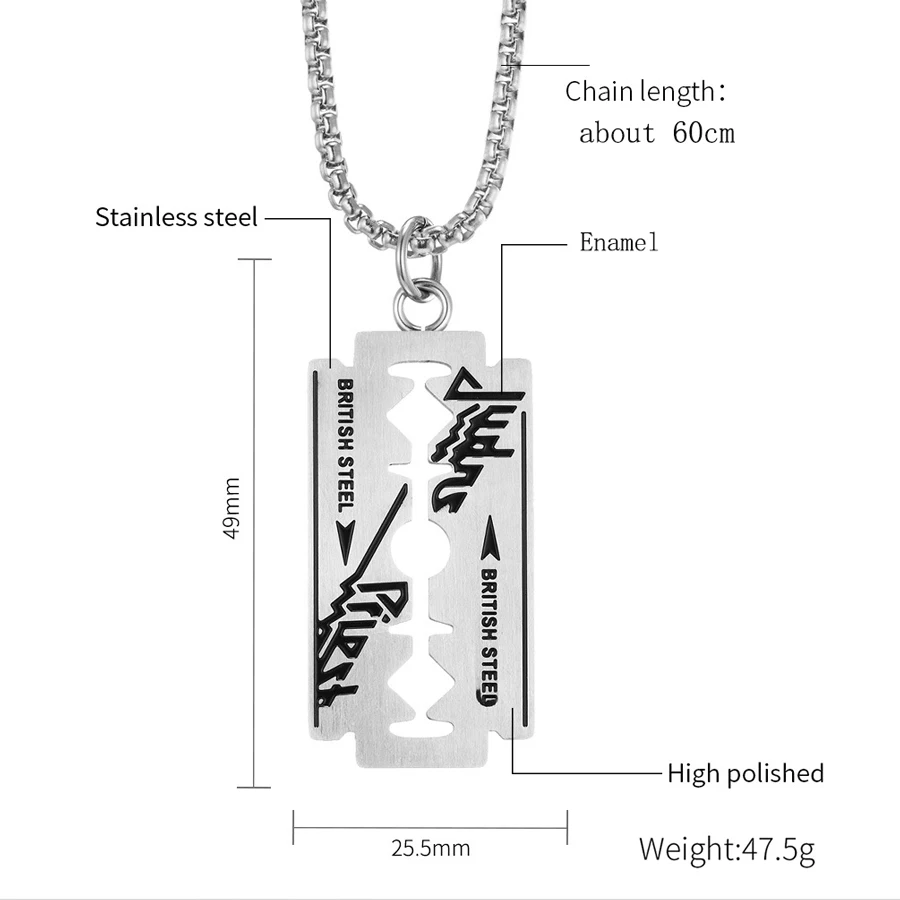 Stainless Steel Razor Blade Necklace Men Judas Priest Hip Hop Jewelry Enamel Heavy Metal Pendant Women Cool Gift High Quality | Украшения и - Фото №1