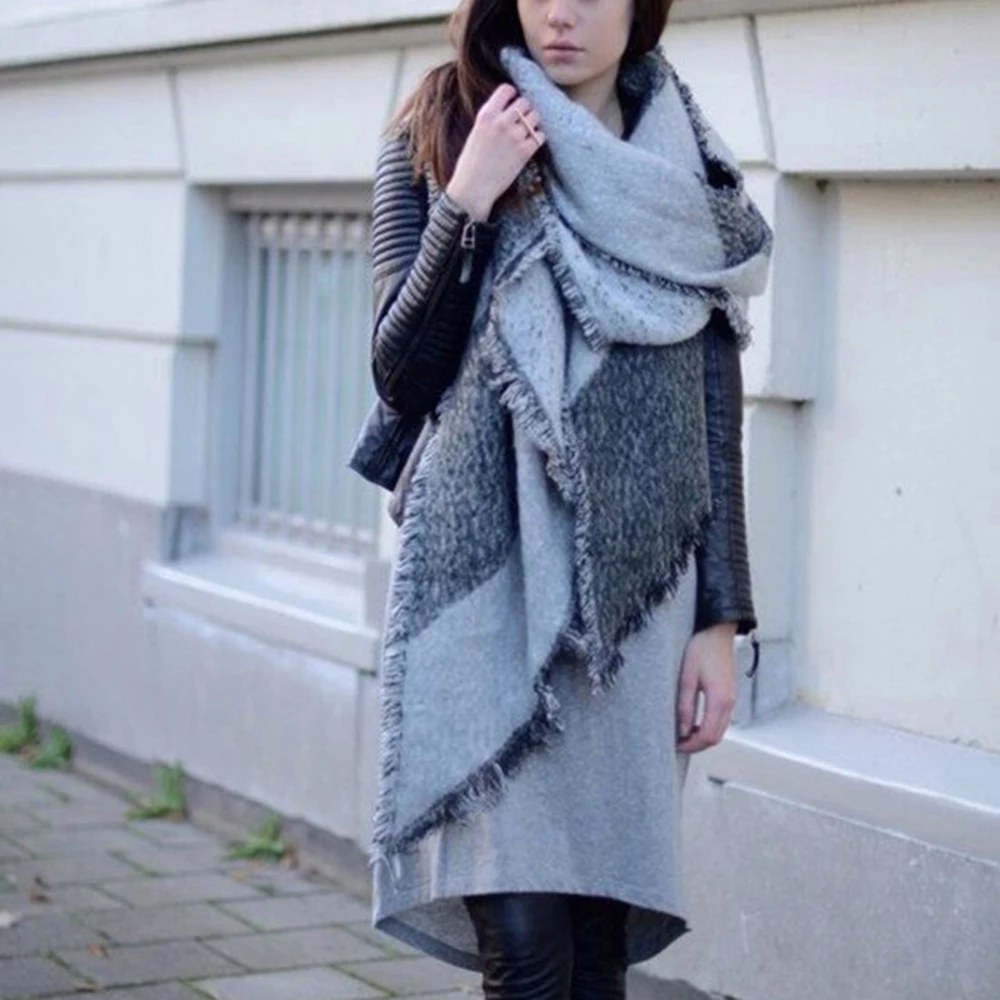 Ladies Shawl Scarf Large Women Coloured Inclined Design Fabric Thickened Chequered Long Scarves | Аксессуары для одежды
