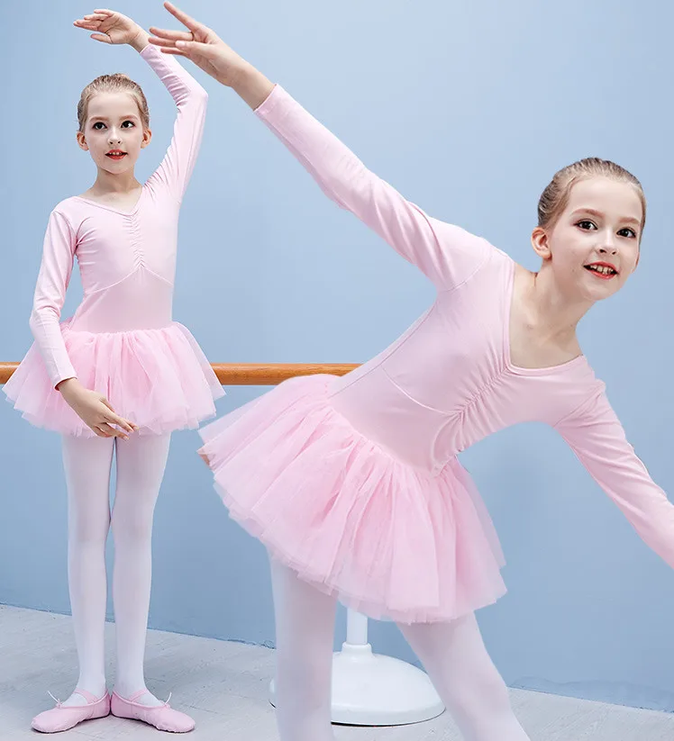 Балетное платье для детей с длинным рукавом из хлопка танцев балетное