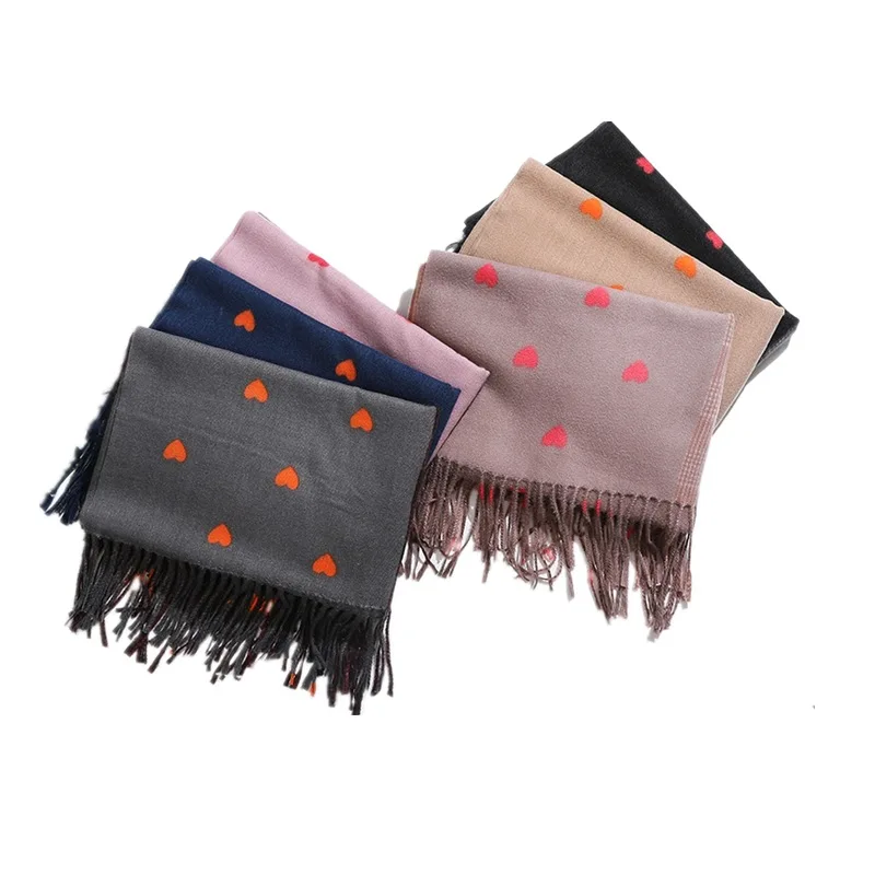 

Autumn Winter Faux Cashmere Scarf for Women's AB Edition Spliced with A Heart-fringed Peach Shawl In A Stylish Matching Scarf