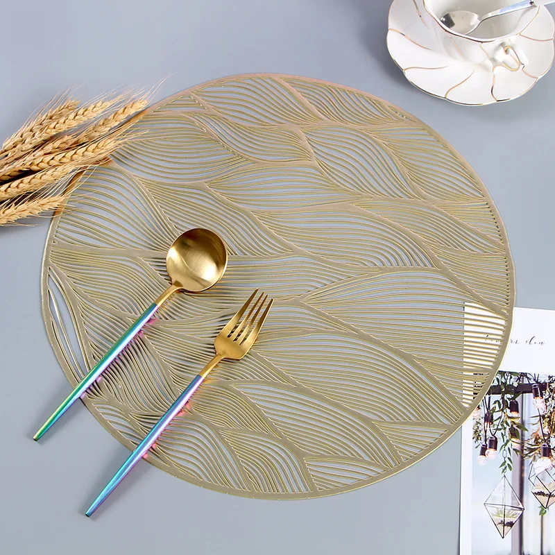 

1PC Leaf Flower Round Polygon Shape Bronzing Cup Mat PVC Anti Bowl Scalding Place Pad Dining Table Decorative Placemat