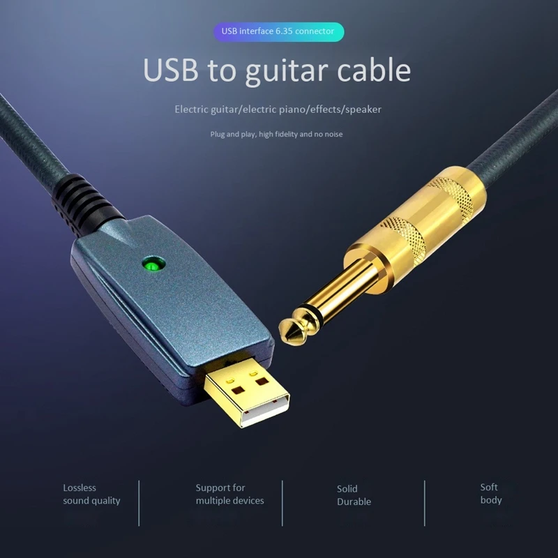 USB To Guitar Cable Interface Male 6.35Mm Jack Electric Accessories Audio Connector Cord Adapter | Спорт и развлечения