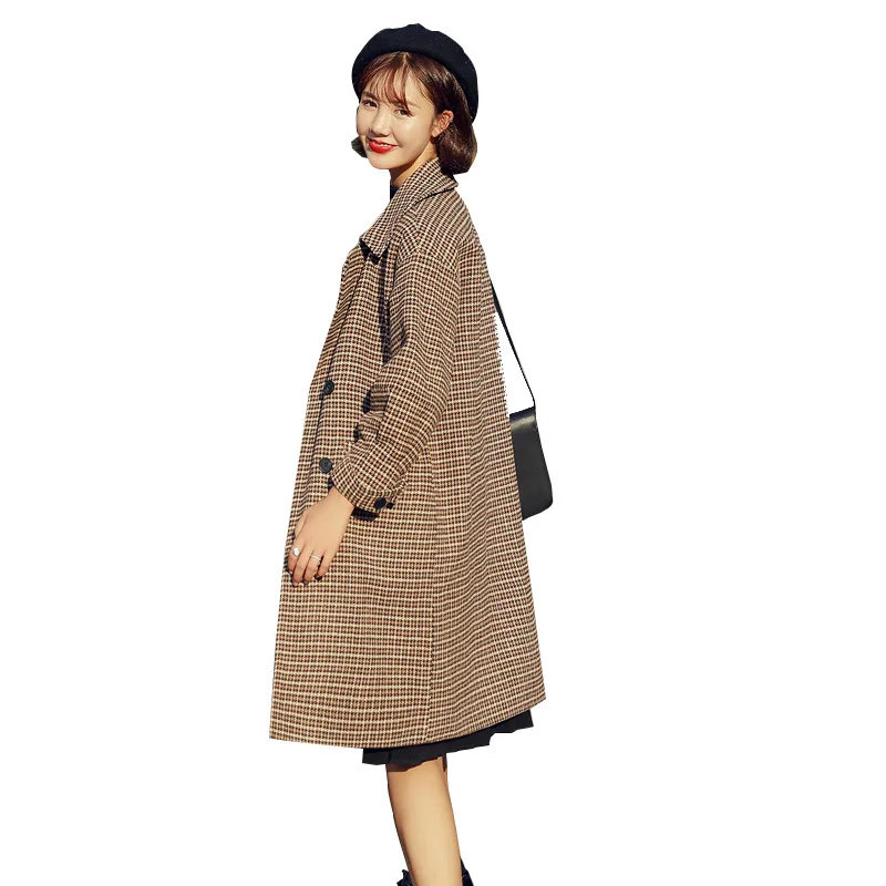 

Woolen coat women's mid-length Korean version 2020 autumn and winter new fashion loose Korean houndstooth women's plaid coat
