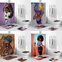 sexy lovely girl bathroom curtains afro lady comb hair shower curtain african american toilet cover bath mat non slip rug set