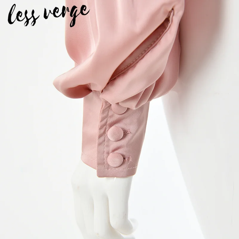 Lessverge розовая пикантная Короткая атласная блузка рубашка женская с пышными