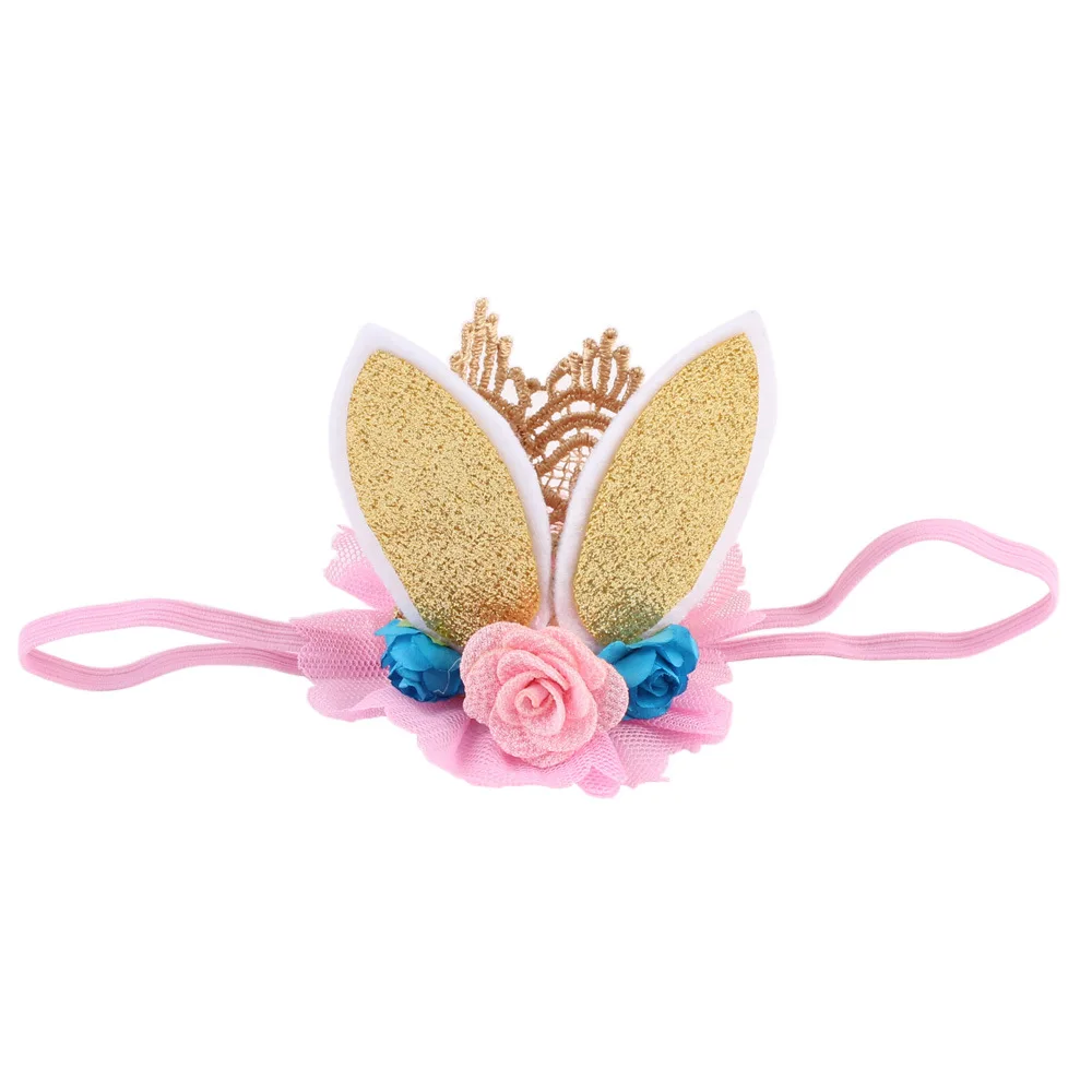 

New Spring and Easter Flower Crown Headband Bunny Ears Kids Girls Lace Crown Headbands First Birthday Gift