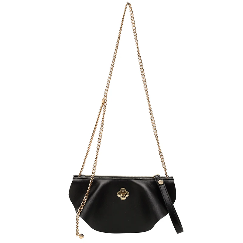 

Semicircle Design Pu Leather Crossbody Bags for Women 2021 Simple Sold Color Ladies Fashion Chain Shoulder Handbags