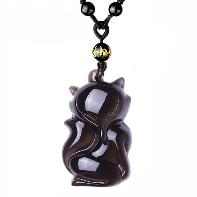 Очаровательный 36x19 мм китайский черный обсидиан ручной резной счастливый лисица