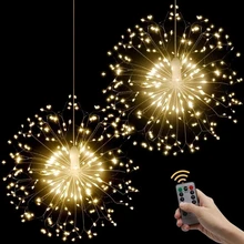 Tira de luces LED de fuegos artificiales, lámpara plateada de cobre con 8 modos, Control remoto, decoración para fiesta y Festival, 180 unidades