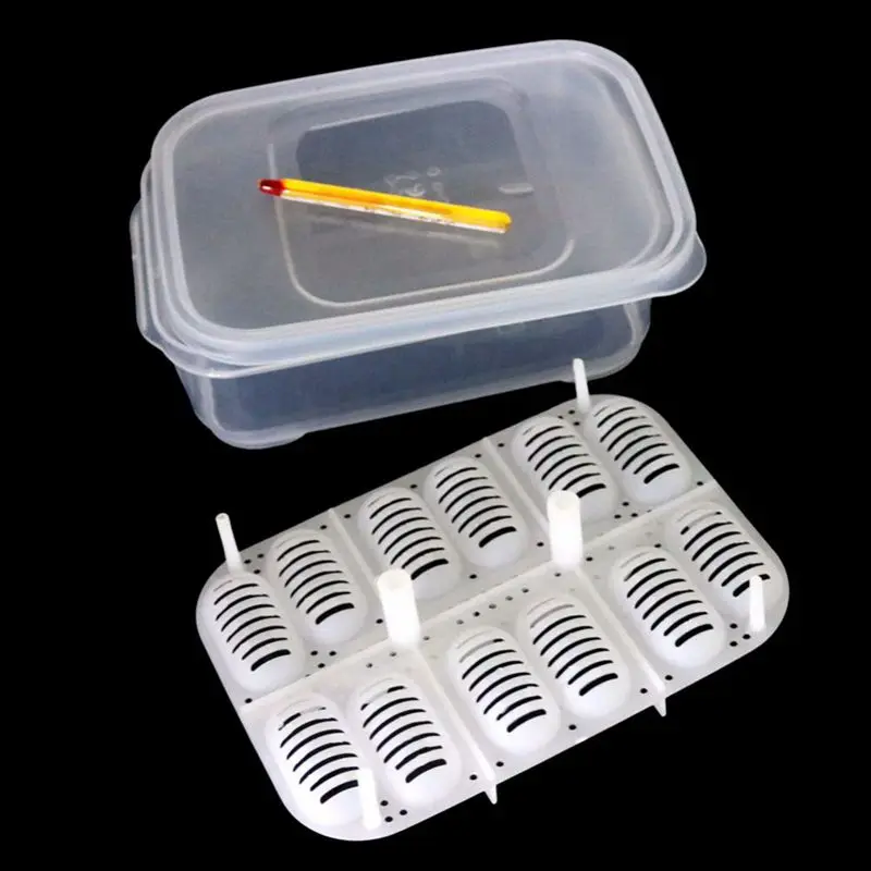 12 Holes Reptile Egg Incubation Tray With Thermometer Incubating Gecko Lizard Snake Eggs Tool | Дом и сад