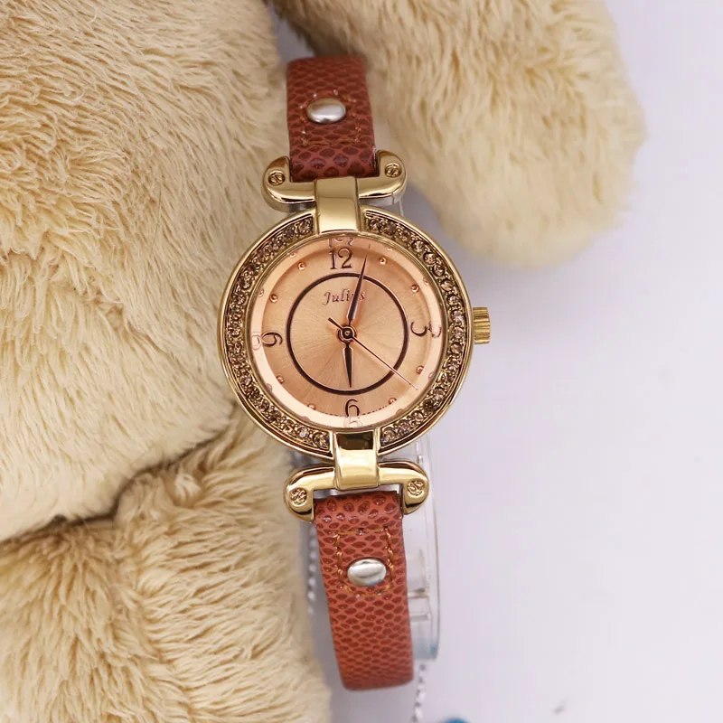 SALE! Discount Julius Old Types Lady Women's Watch Japan Mov't Fashion Hours Bracelet Real Leather Girl's Birthday Gift - Color: 24mm Coffee