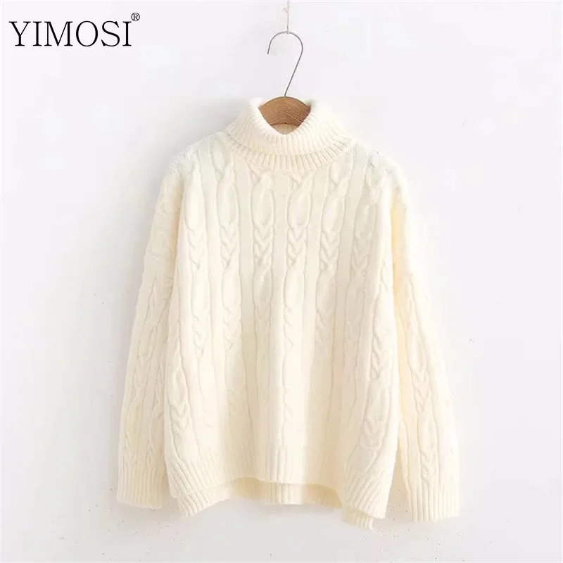 Женский трикотажный свитер-водолазка повседневный Однотонный пуловер с длинным