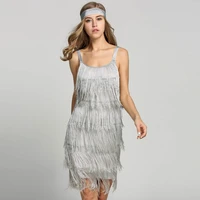 1920s great gatsby dress slash neck strappy tiered fringe dress vintage flapper party fancy dress costumes with headband