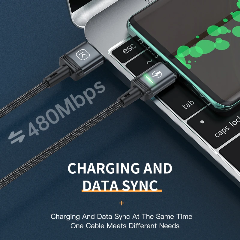 Магнитный кабель KUULAA USB Micro со светодиодной подсветкой 3 А для быстрой зарядки iPhone