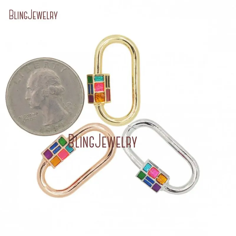 Эмалированная Роза золотистого цвета Овальный замок светящаяся инкрустация овальной формы винтовая застежка замок карабин паве замок 16x28 мм FC30095