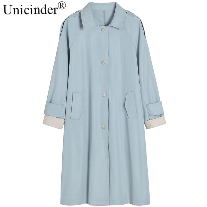 

Unicinder Spring New Simple Fashion Stitching Cuffs Contrast Windbreaker Large Women's Fat Sister Coat 9801