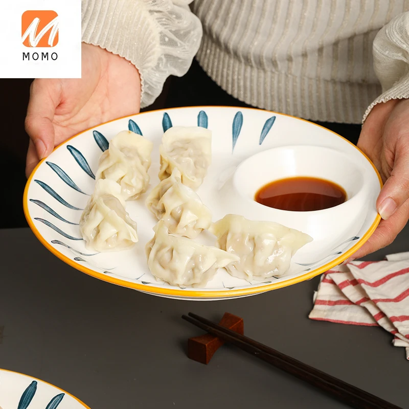 

Japanese Tableware round Dumpling Plate Household Vinegar Dish Plate Creative Dumpling Plate Dish Personality Compartment Tray