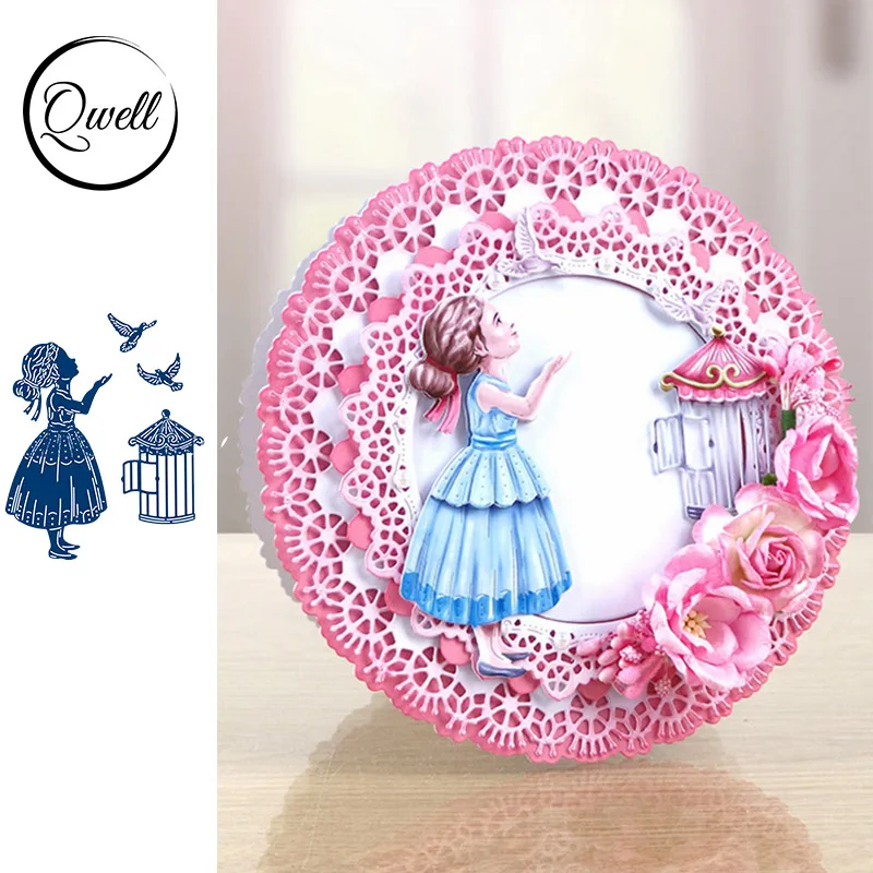 QWELL Girl Pigeon птичья клетка металлические режущие штампы для скрапбукинга и