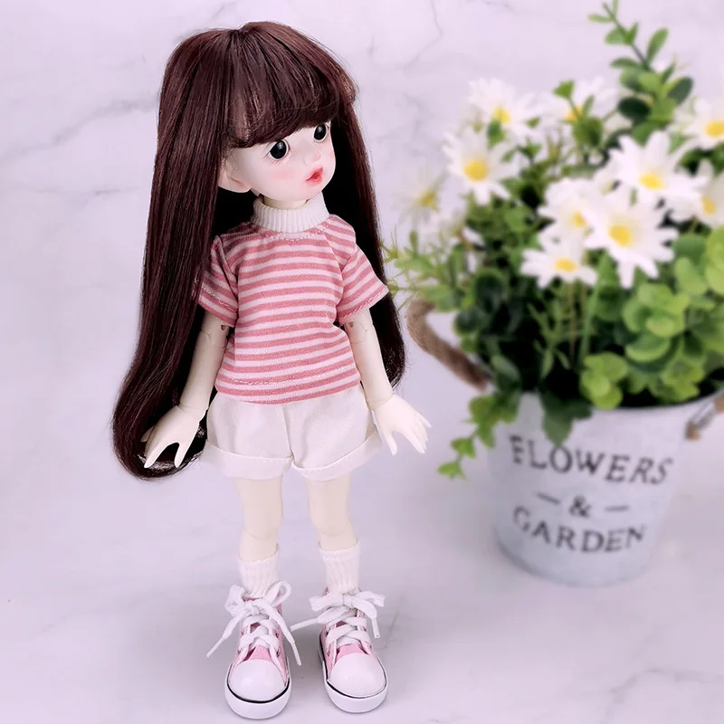 Комбинезоны для кукол BJD 30 см Одежда 1/6 футболка в полоску джинсовые шорты с