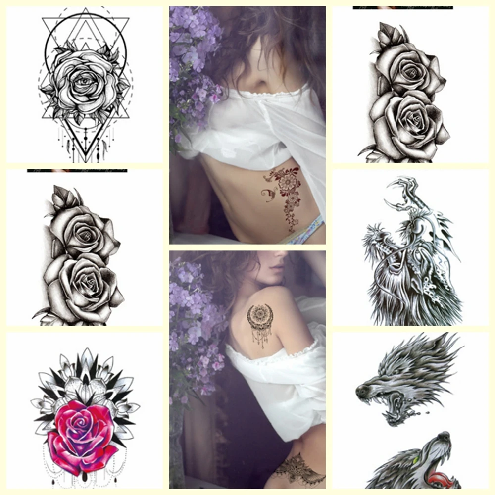 Водные Переводные цветные тату наклейки для женщин боди грудь искусство