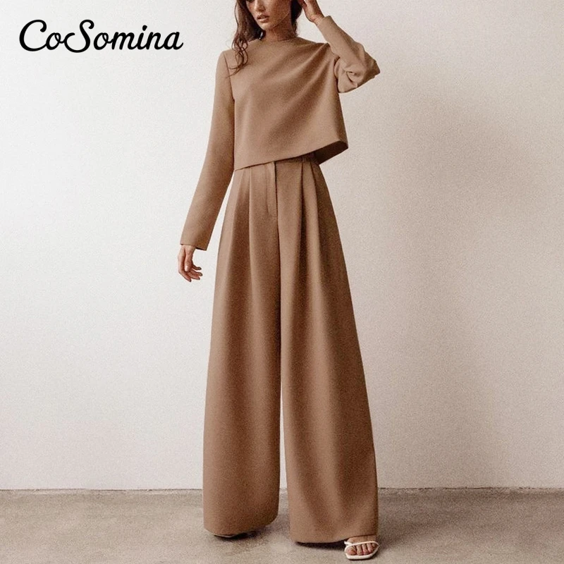 CoSomina Casual Two Pieces Women Suit Sets Wide Leg Pants And Tops Female Spring Suits High Street Ladies Tops And Pants 2021
