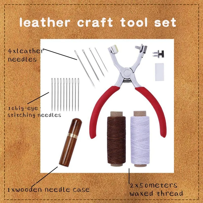 

Stitching Hole Punch Silent Leather Hand Pliers with Wooden Needle Case for Belts Straps, Saddles, Shoes,Fabric