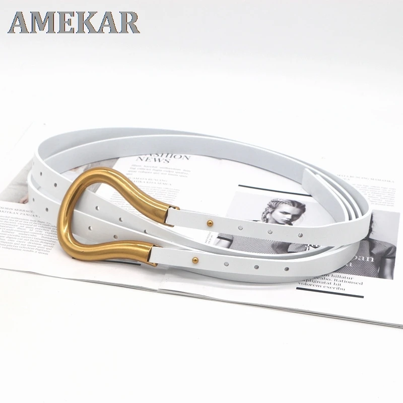 

Fashion leather arc metal horseshoe buckle big U belt ladies thin belt soft wear belt ladies high quality watchband