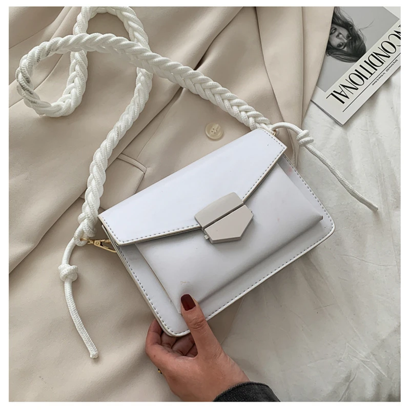 

2021 Fashion Women Small Crossbody Bags Solid Color PU Leather Shoulder Handbags Braided Strap Design Ladies Messenger Purse