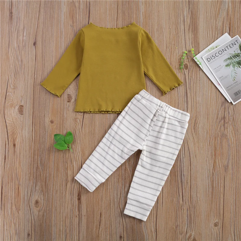 

Spring and Fall 2Pcs Newborn Baby Boys Clothes Outfit Set Long Sleeve Pocket Tops+Striped Pants Set