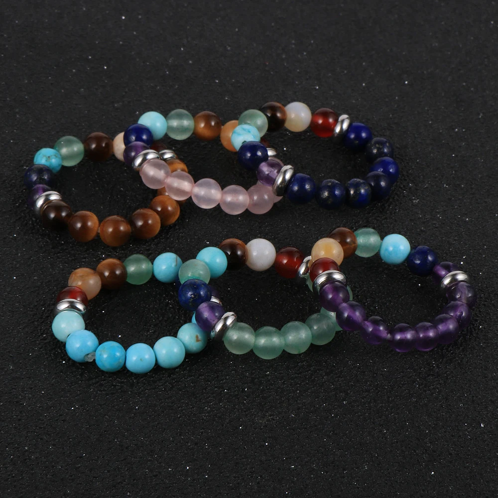 Кольцо с бусинами из натурального камня для мужчин и женщин регулируемое