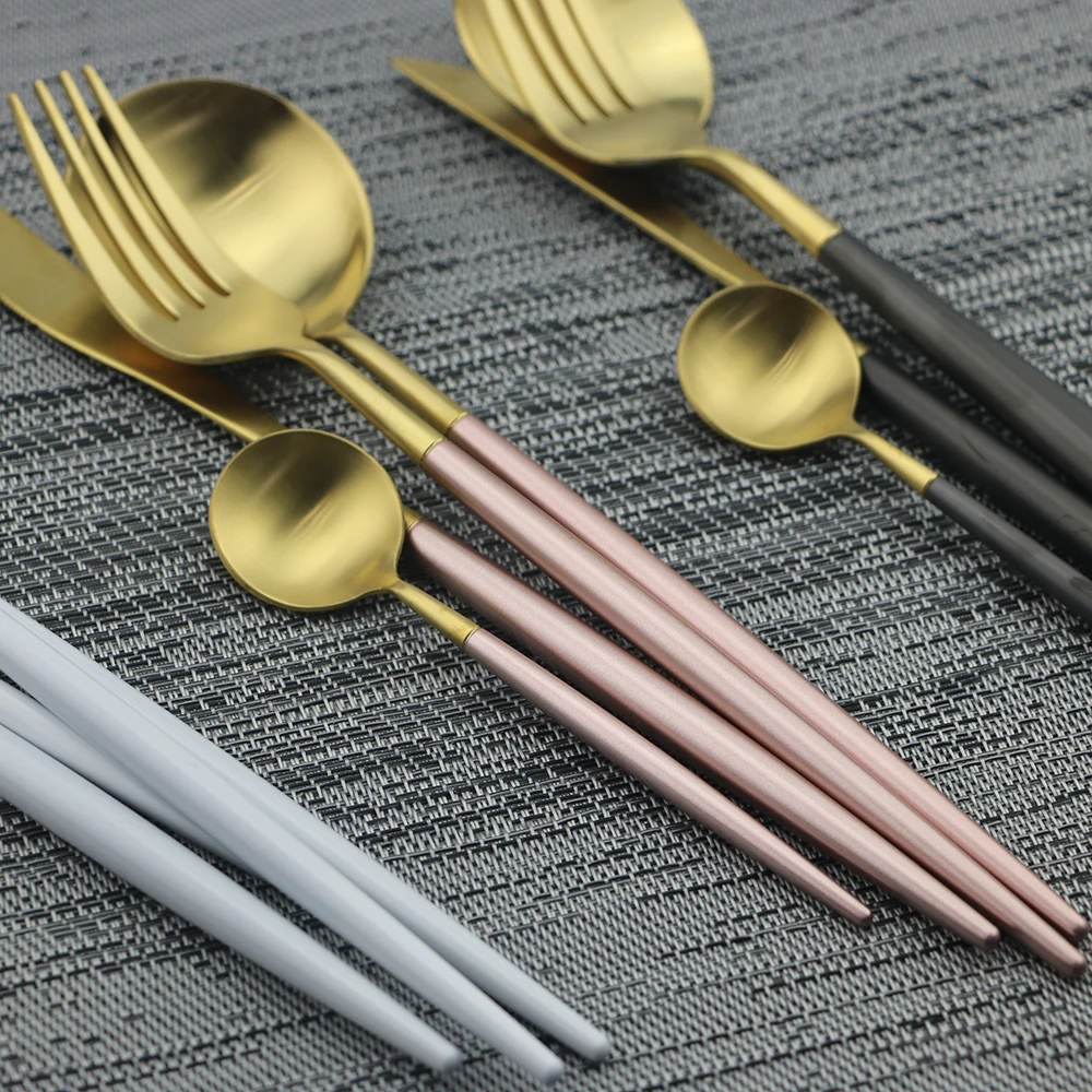 Набор столовых приборов из нержавеющей стали 304 золотой столовый набор для