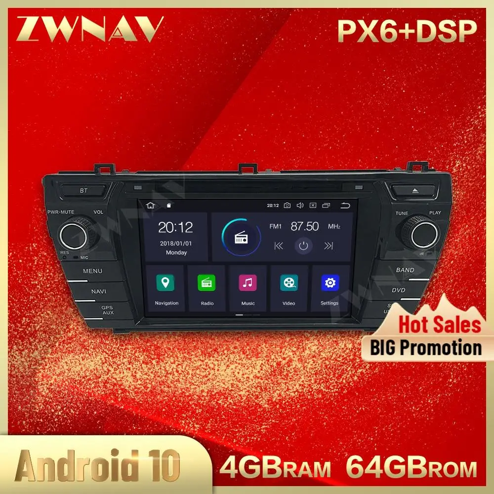 

PX6 4+64 Android 10.0 car multimedia player for Toyota corolla 2013-2016 car GPS Navi Audio radio stereo IPS screen BT head unit