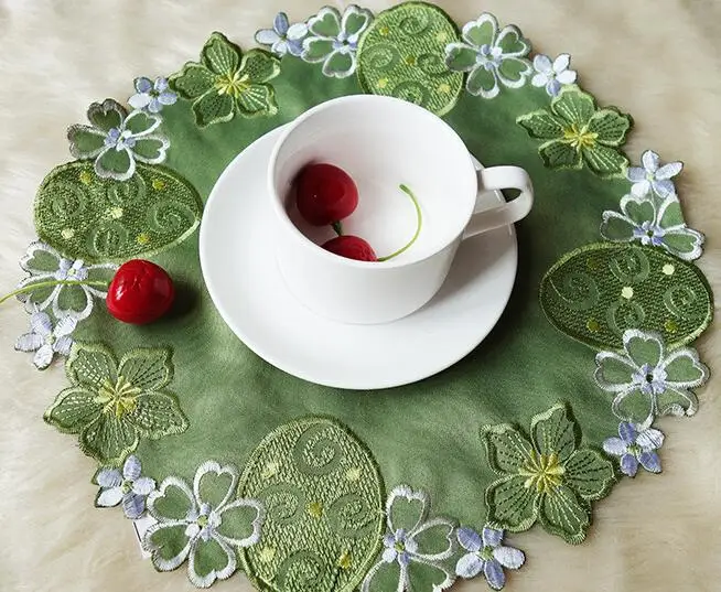 

NEW cartoon Satin embroidery lace table place mat pad cloth cup Easter coaster placemat mug coffee tea doily kitchen tableware