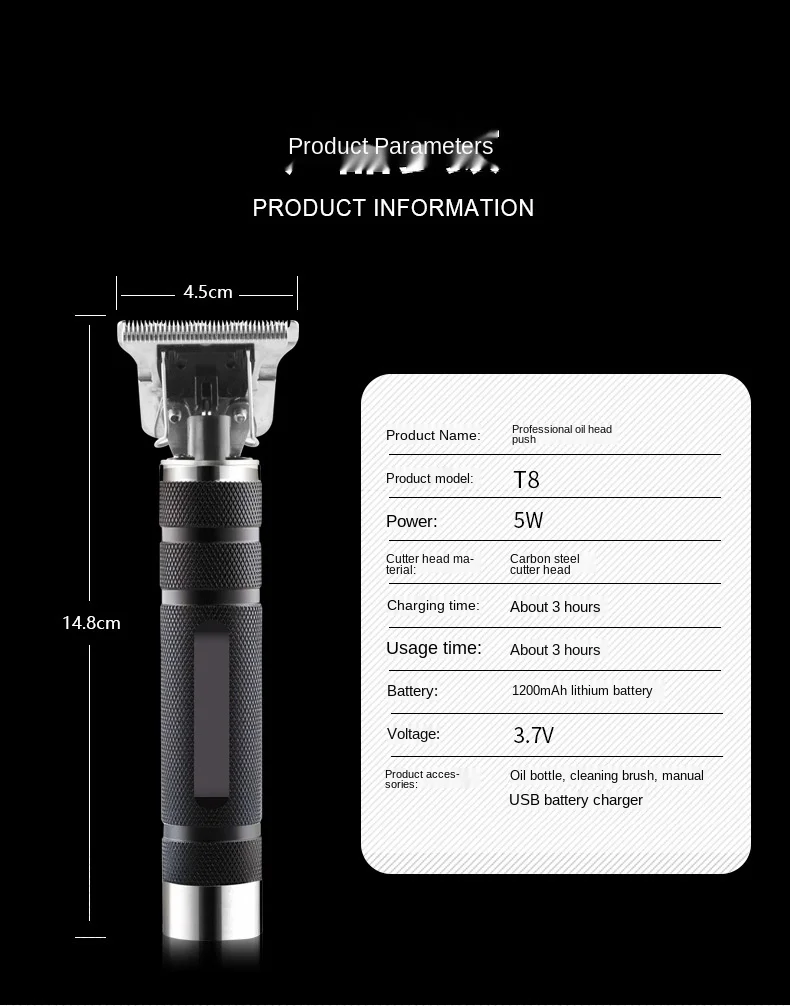 

Professional Hair Clipper Electric Hair Trimmer Barber Hair Cutting Machine USB Rechargeable Baldheaded Beard Trimmer For Men