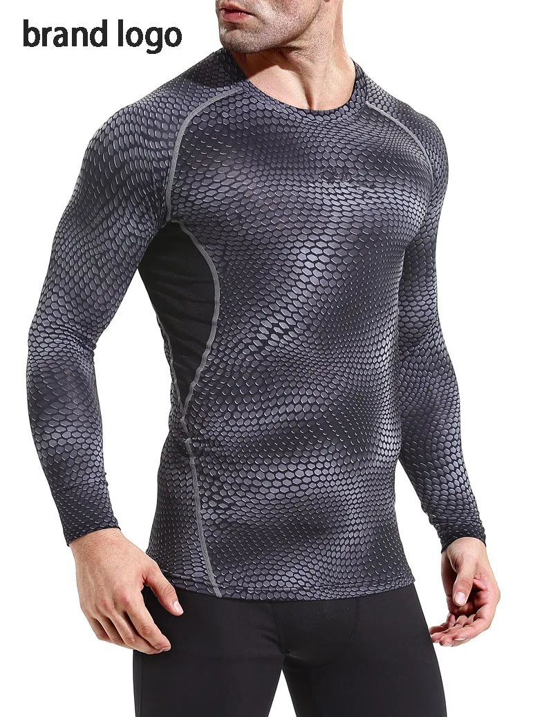 Wholesale 2021 Sports Men's Snake Texture Print Basketball Running Training Fitness Men's Long-sleeve Compression Tights Tshirt