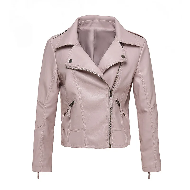 

Women's Korean Bomber Pink Plus Size Faux Leather Jacket Coat 2021 Fall Winter Motorcycle Outerwear Harajuku Shrug Clothes 4XL