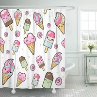colorful food with cute cartoon ice creams on white in japan kawaii style pink pastry shower curtain waterproof polyester fabric